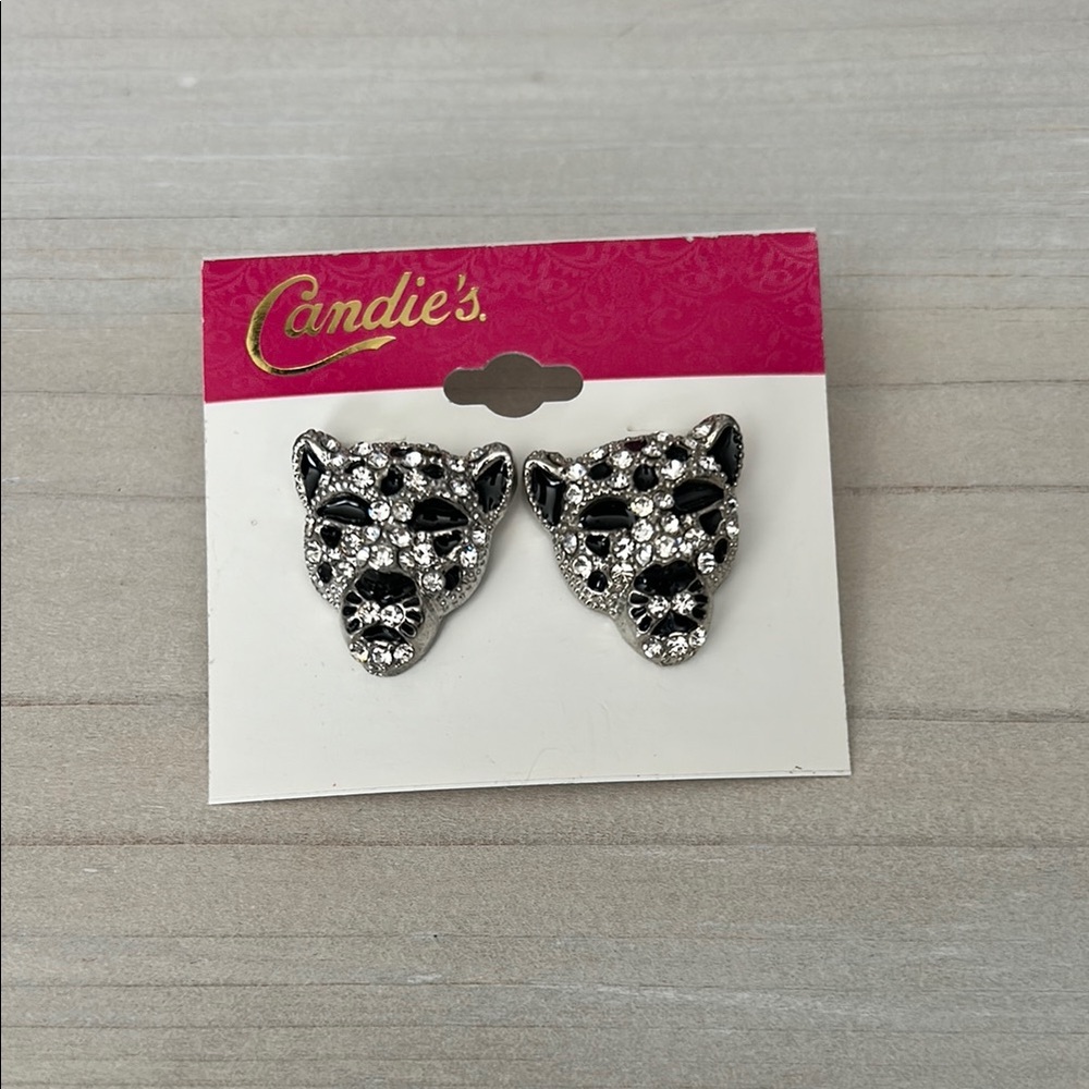 Candie's Panther Earrings - Black and Silver